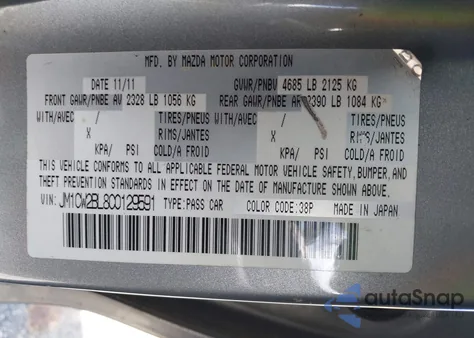 2012 Mazda Mazda5 Sport z USA, uszkodzony, nr VIN JM1CW2BL8C0129591